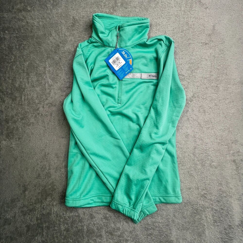 Columbia Omni Shield Skiff Guide Fleece Jacket Womens XS Aqua Green 1/4 Zip
